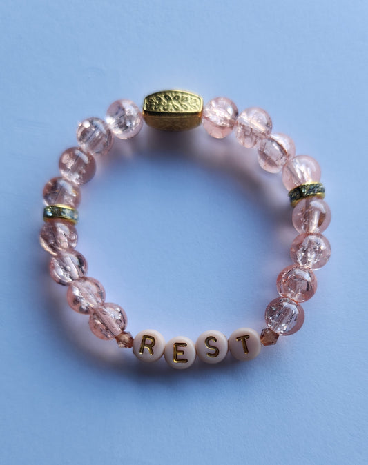 Rest beaded bracelet: Light Pink/Gold